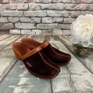 Timberland Comforia Brown Suede Wooden Wedge Mules